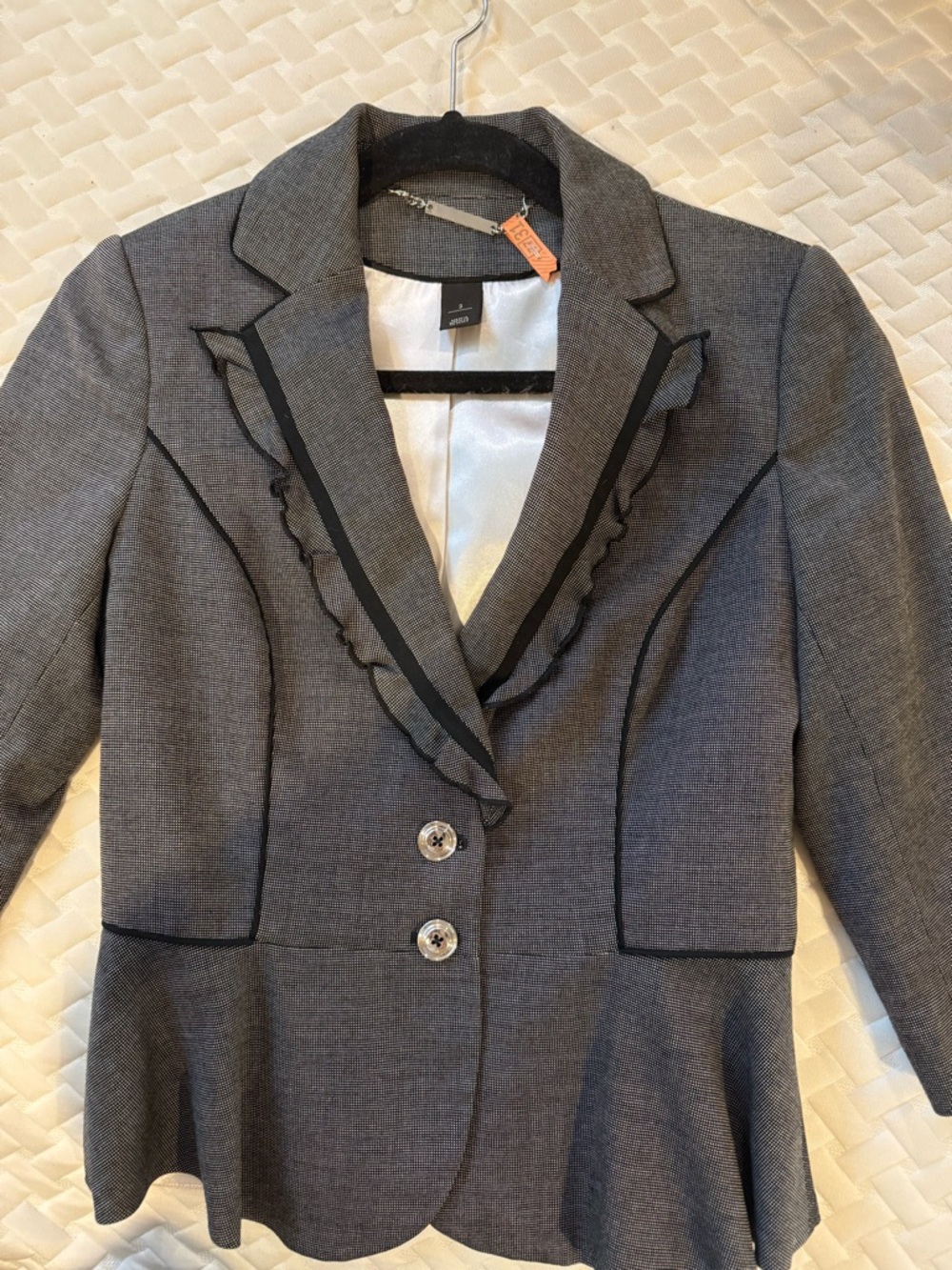 Womens Black White Ruffle-Trim Peplum cropped blazer.  White House black Mkt